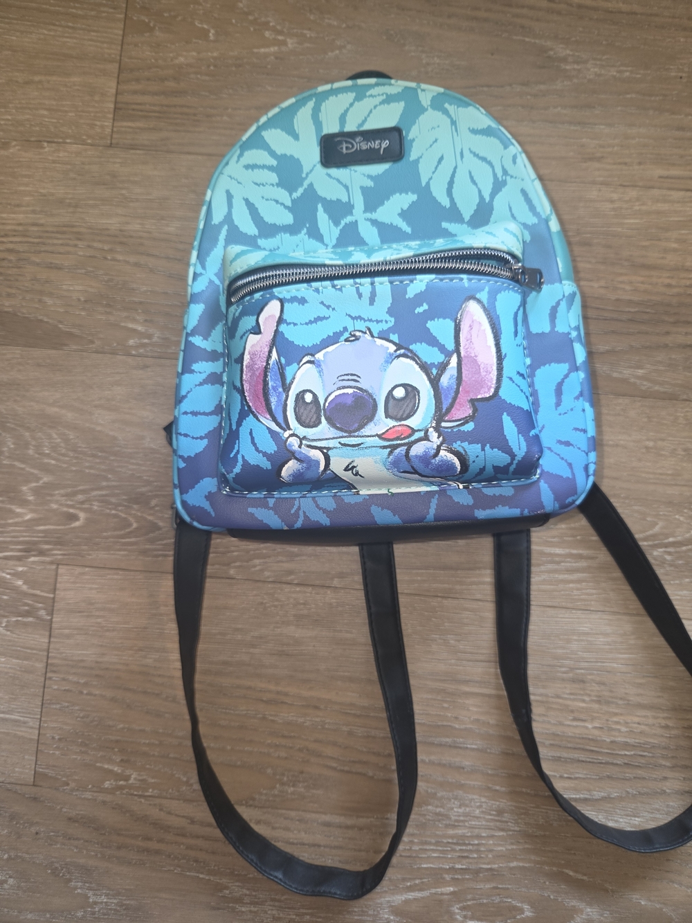 Loungefly Disney Stitch Mini Backpack in Teal and Blue Leaf Print Like New